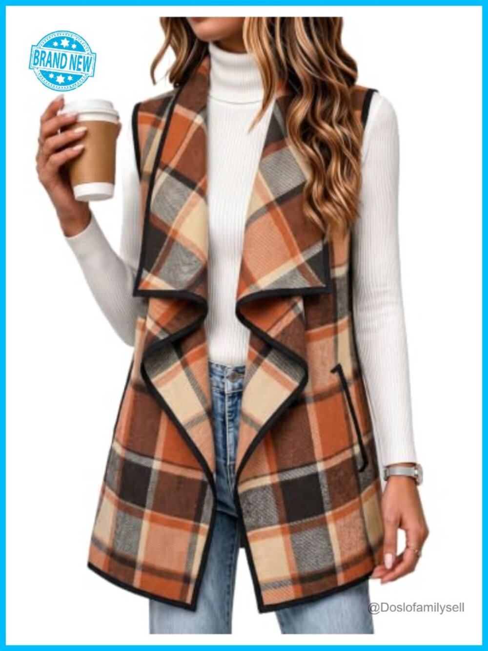 Zeagoo Women's Long Plaid Vest Sleeveless Flannel Coat with Pockets